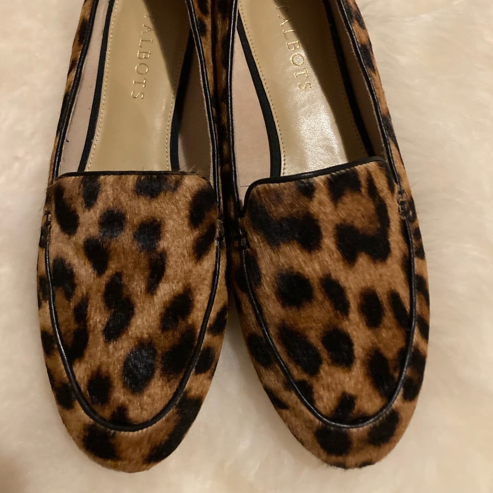 NWT Talbots Size 8 Classic leopard Ryan piping REAL calf hair loafers
